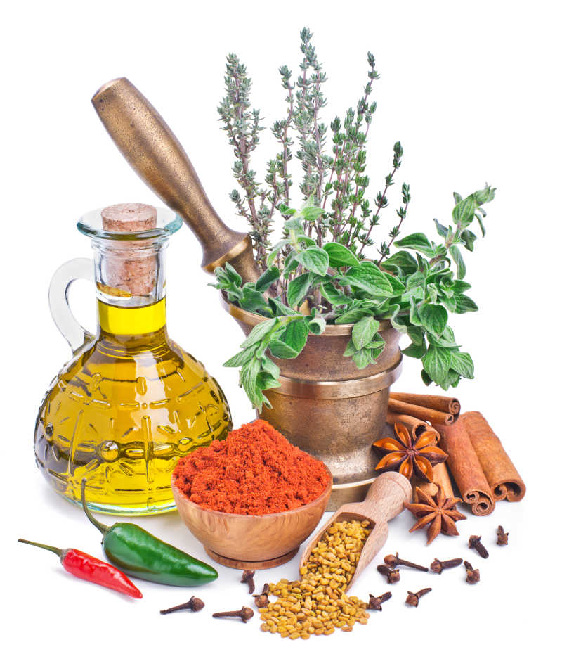 新鲜草本香料和香料粉