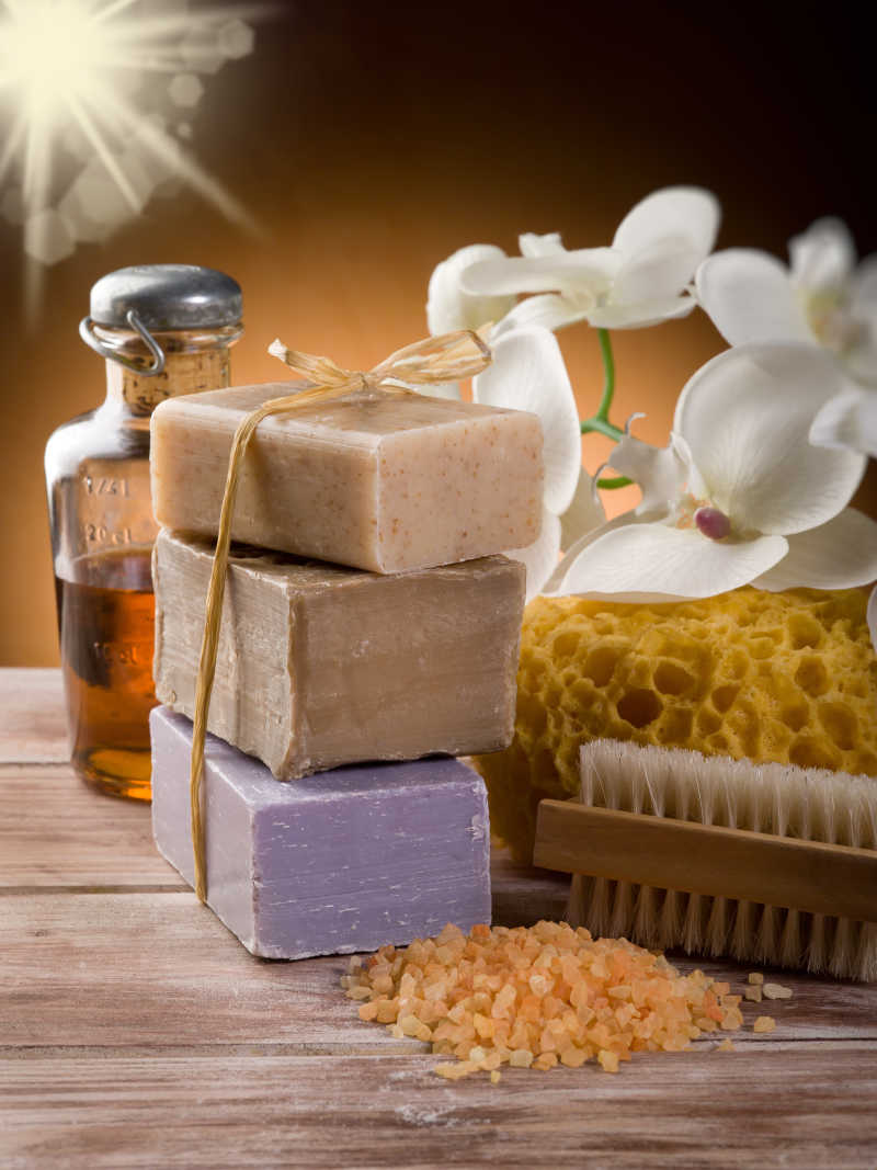 香皂精油兰花和SPA概念