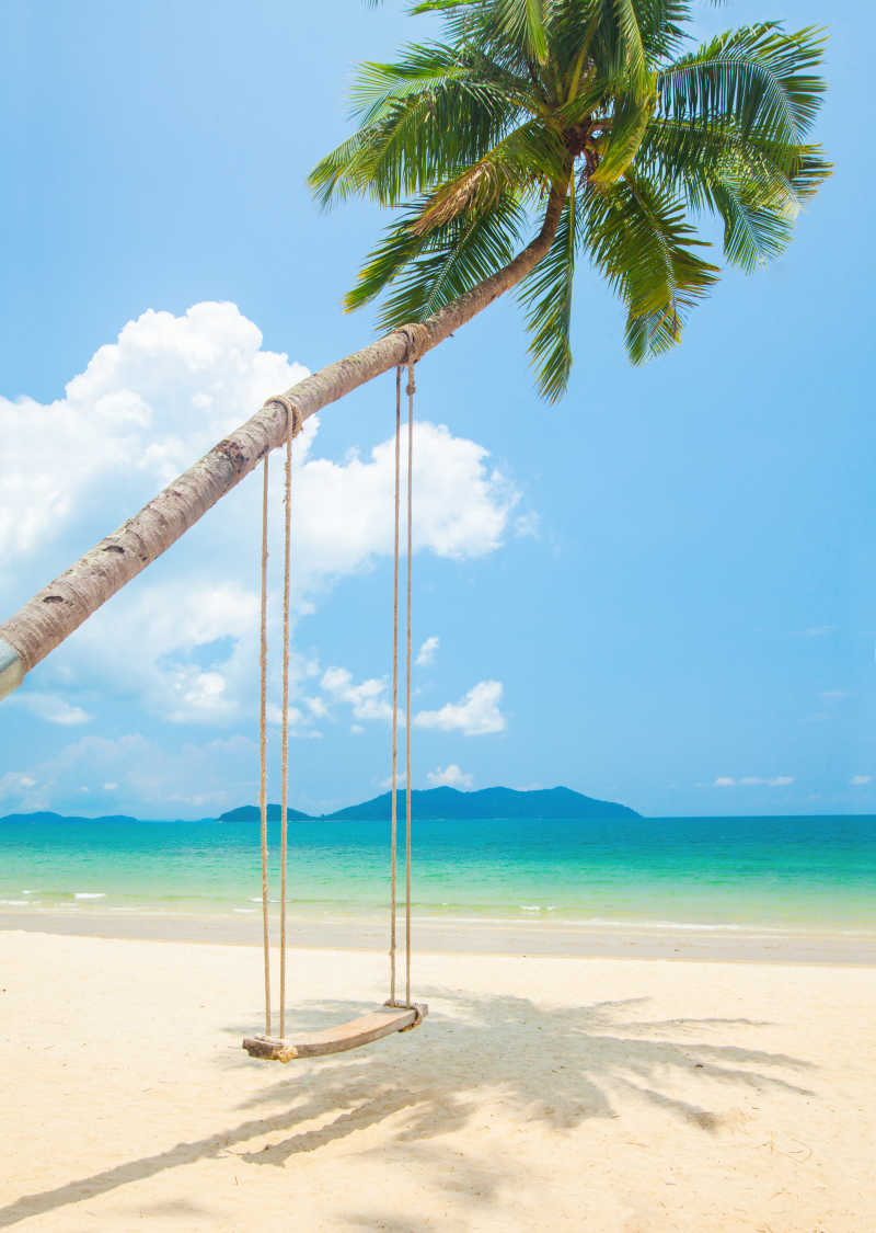 海滩椰树上的秋千