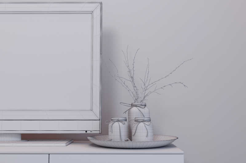 现代卧房3D电视墙特写