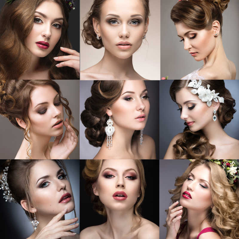 不同时尚发型的外国美女特写