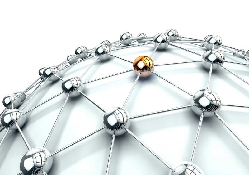 网络和互联网概念背景下相连立体球体