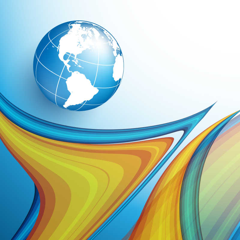 具有蓝色和黄色波浪的地球概念矢量插画