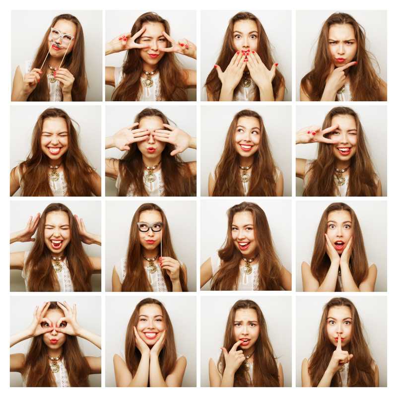 拼贴女人不同面部表情的拼贴特写