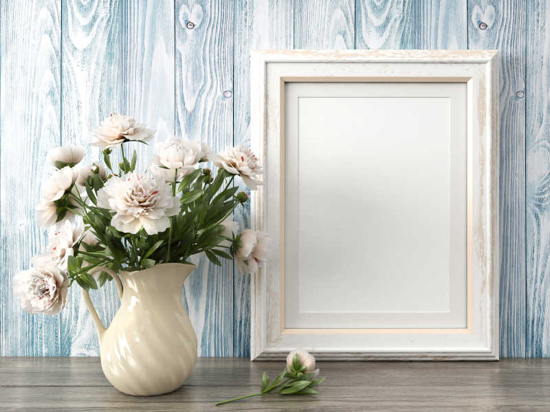 空的现代风格框架和美丽的鲜花