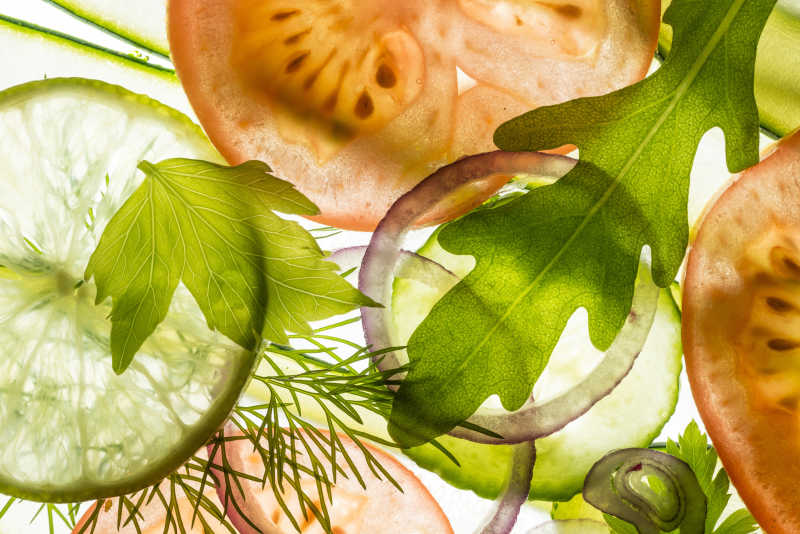 丰富的蔬菜片特写