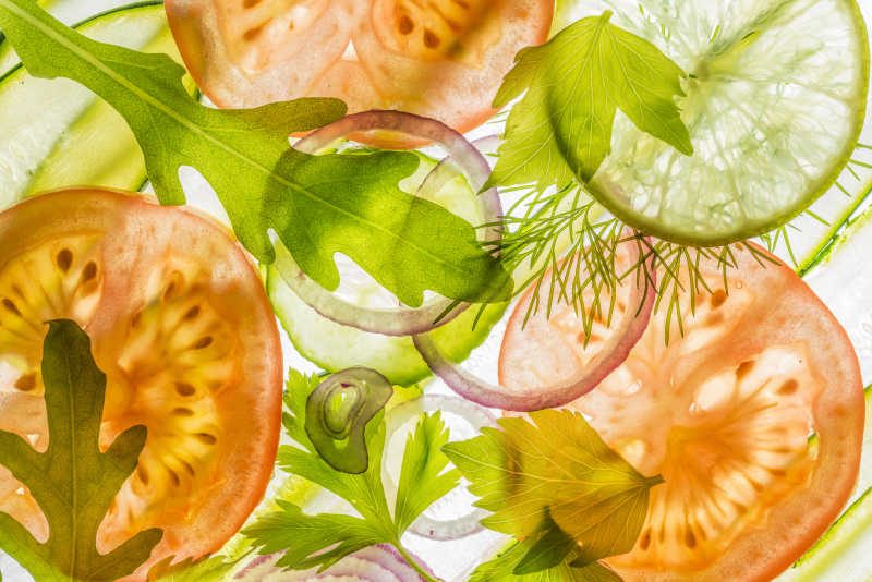 种类丰富的蔬菜片背景