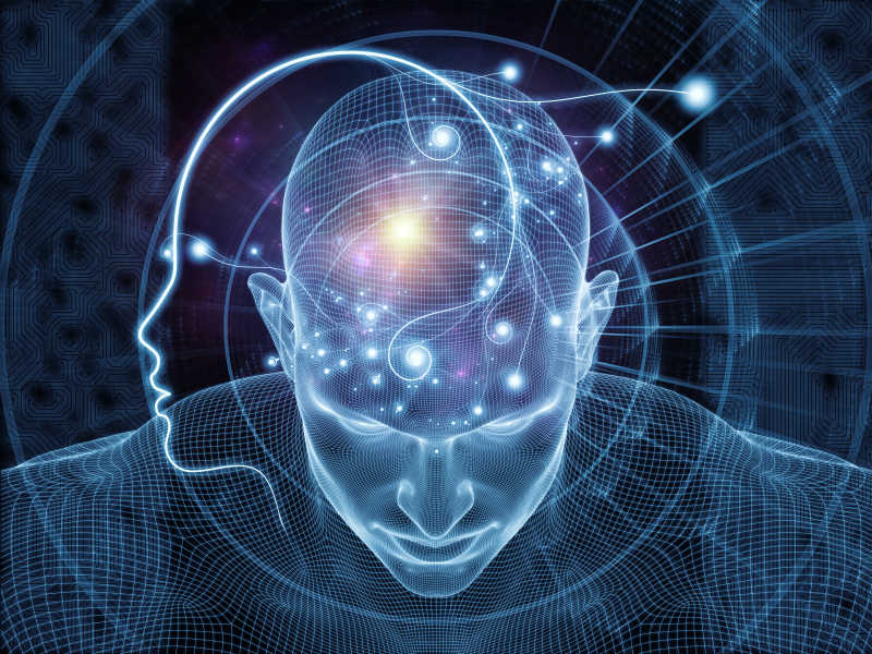 人工智能和技术的人类头部