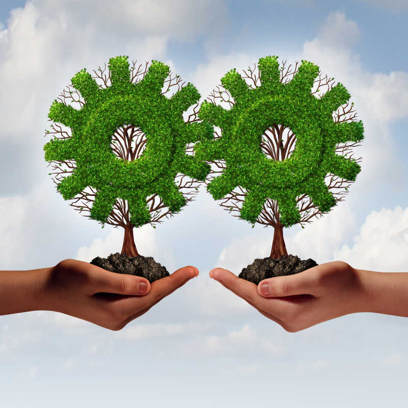 创意树木齿轮合作概念