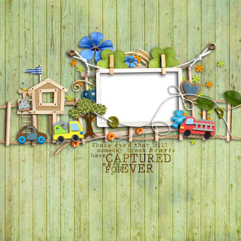 好看的儿童汽车花草树木和框架图贴