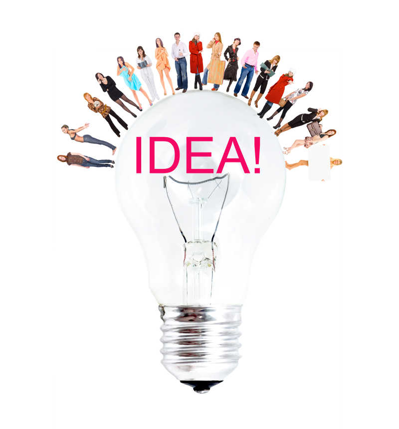 概念主意灯泡上的人们