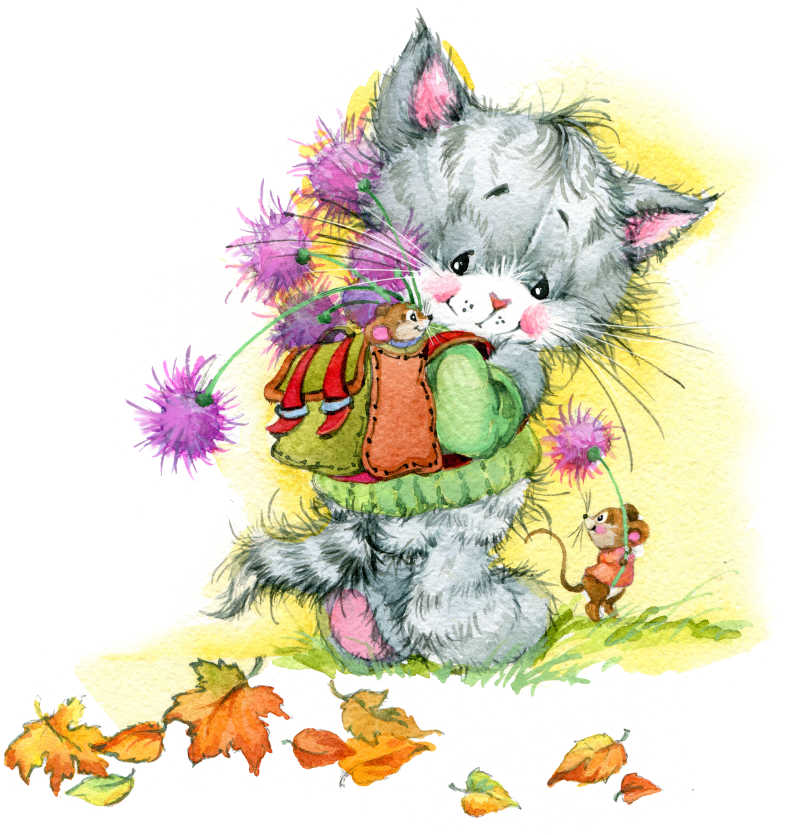 猫咪和两只老鼠插画