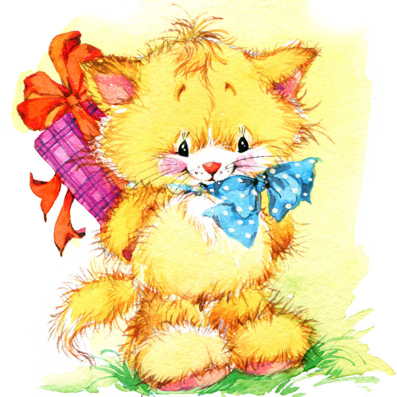 拿着礼品包装盒的猫咪插画