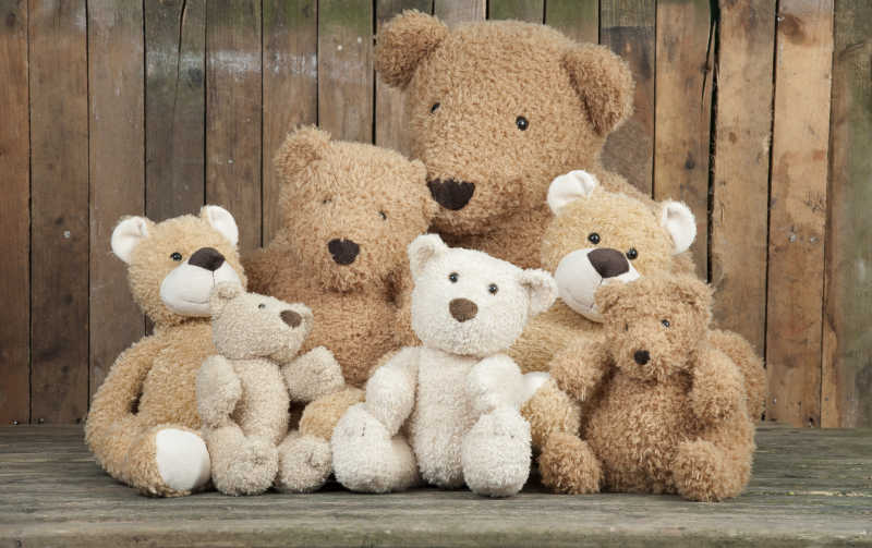 一群可爱的不同大小的泰迪熊玩具