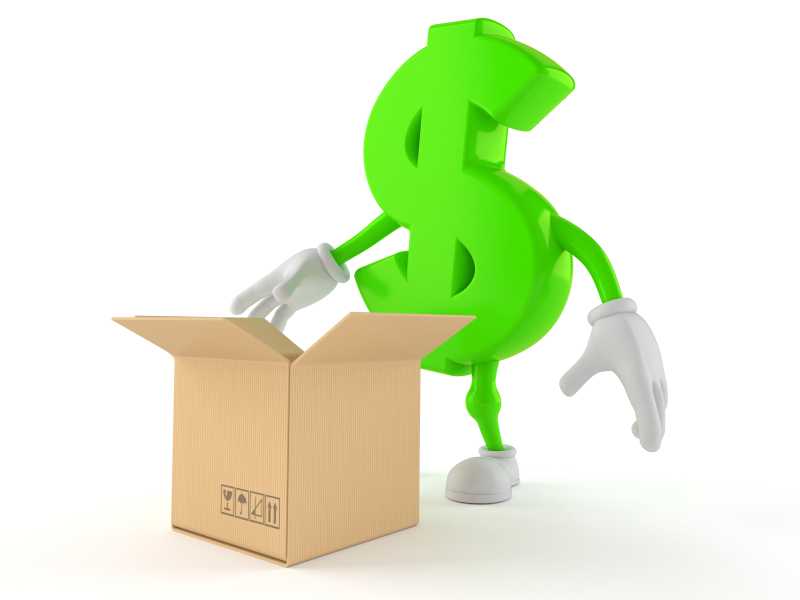 美元字符打开纸板箱