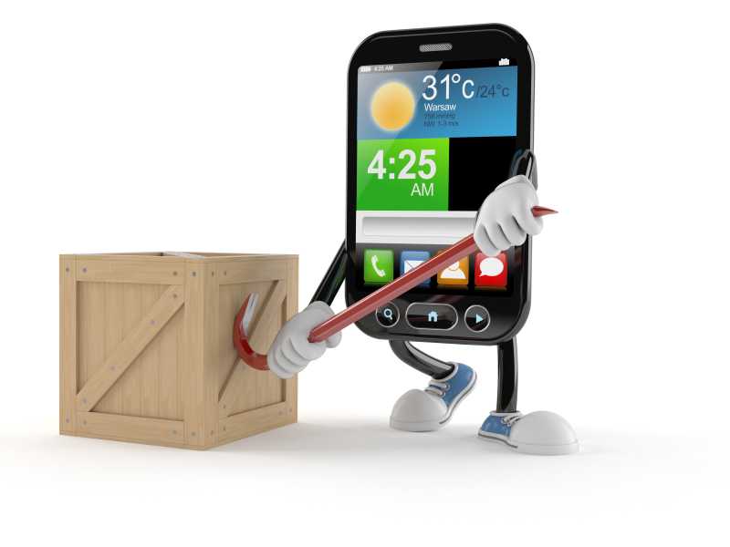 带有机箱的智能手机字符