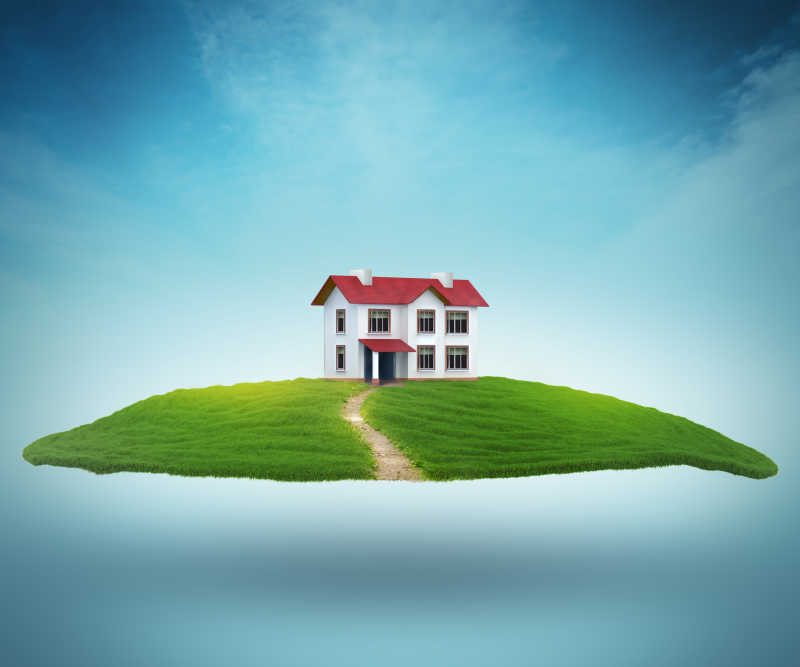 环保的概念绿色草地与房屋