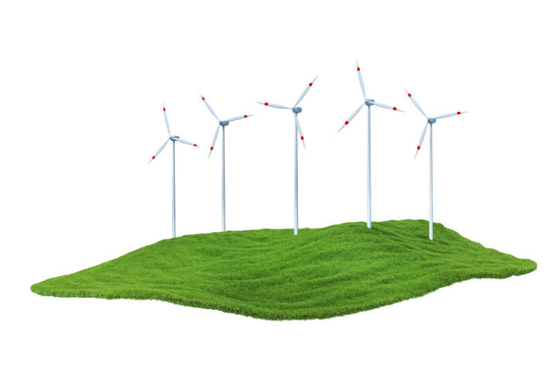 绿色草地上的风力发电站