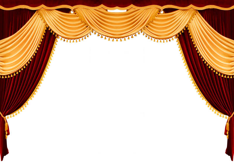 白色背景下的黄边红色幕布