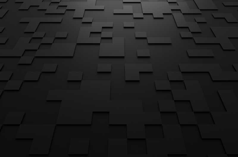 具有正方形的黑色未来曲面的三维渲染