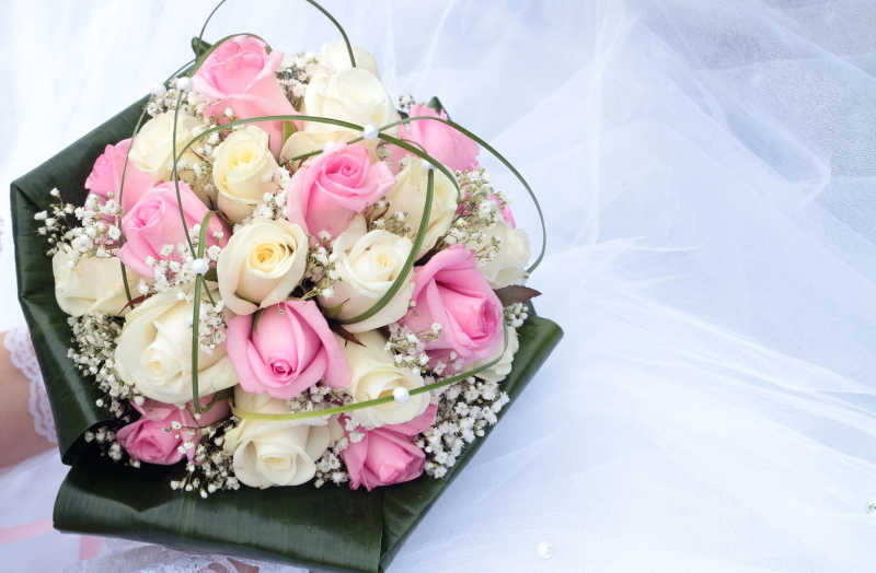 白粉色玫瑰捧花