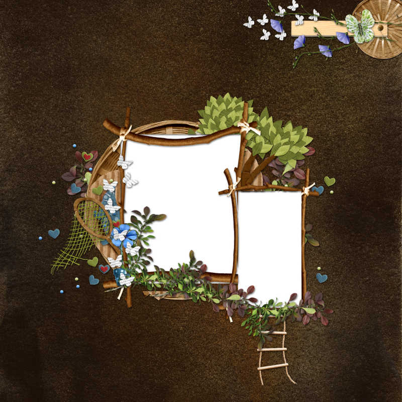 棕色背景上编织篮上的植物装饰框架