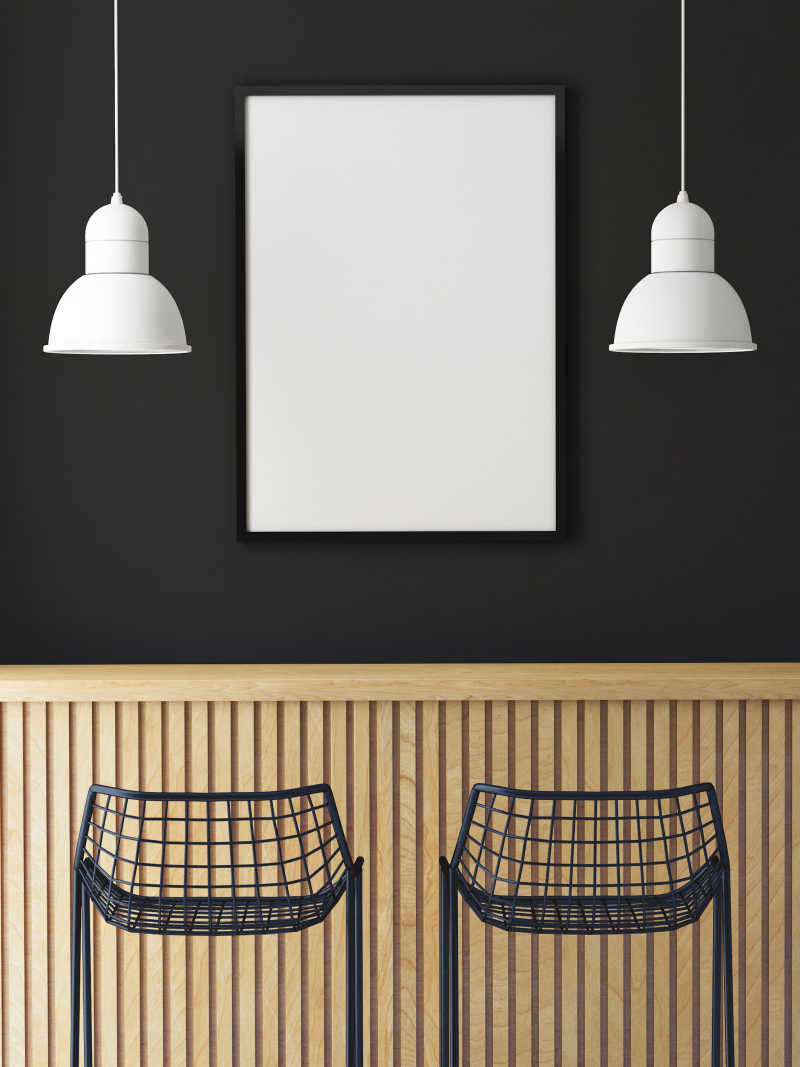 复古时髦的咖啡馆墙上的空白海报