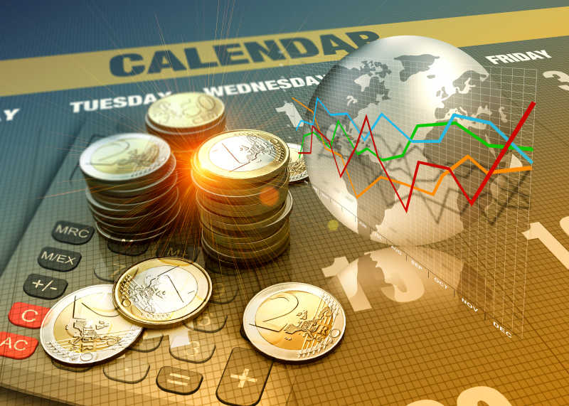 全球经济图和欧元硬币概念