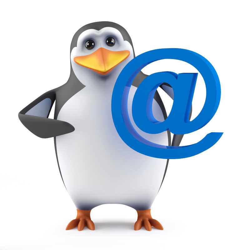 可爱卡通企鹅拿着电子邮件符号
