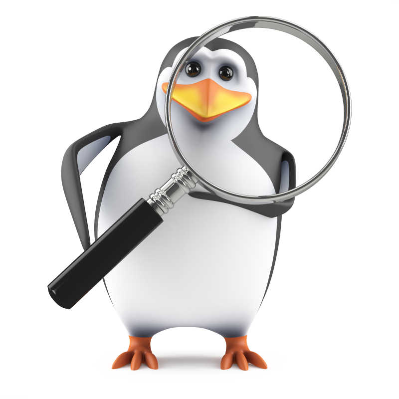 拿着放大镜的卡通企鹅