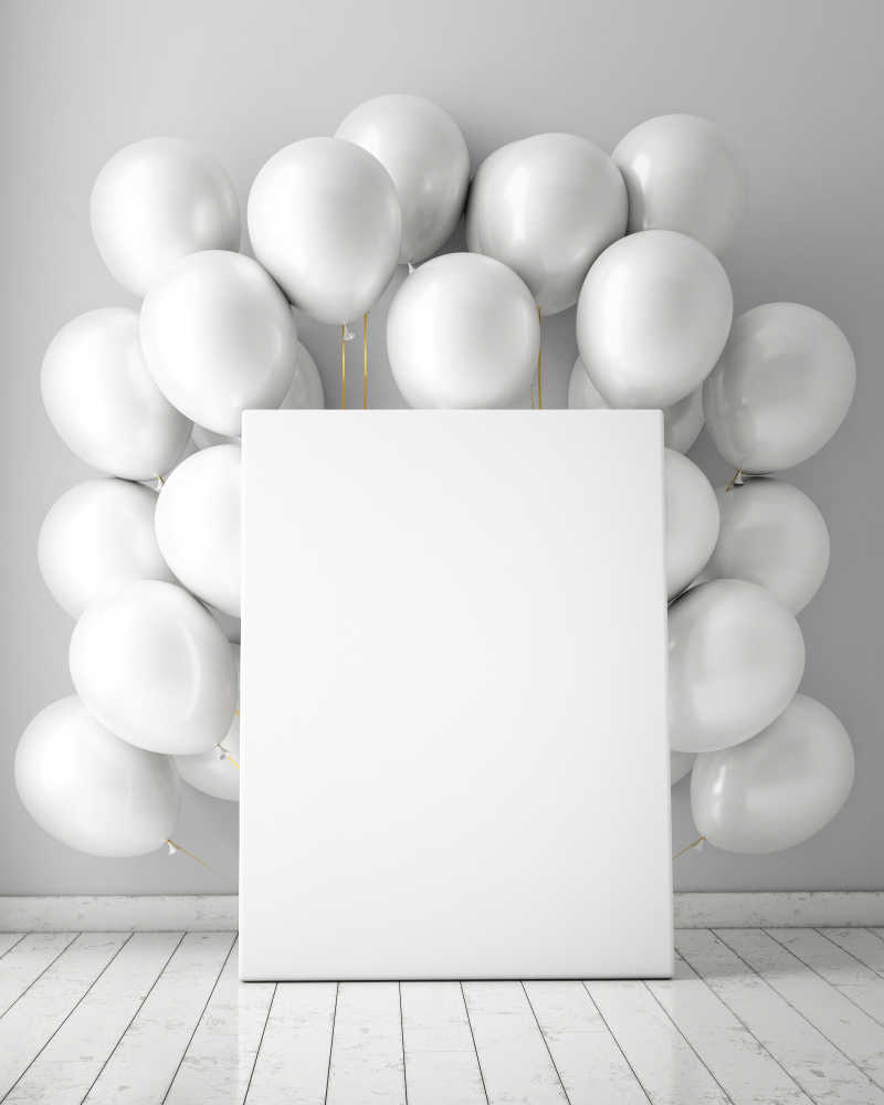 三维渲染模拟背景海报白色气球