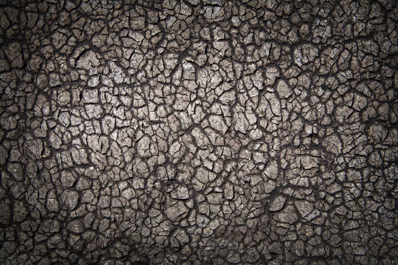 裂开的深色的土壤纹理特写