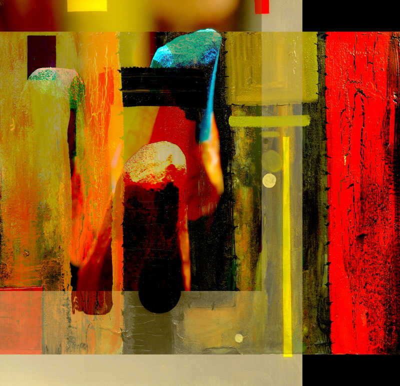 玻璃背面上的抽象油画