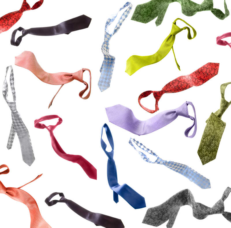 白色背景上的不同颜色的领带