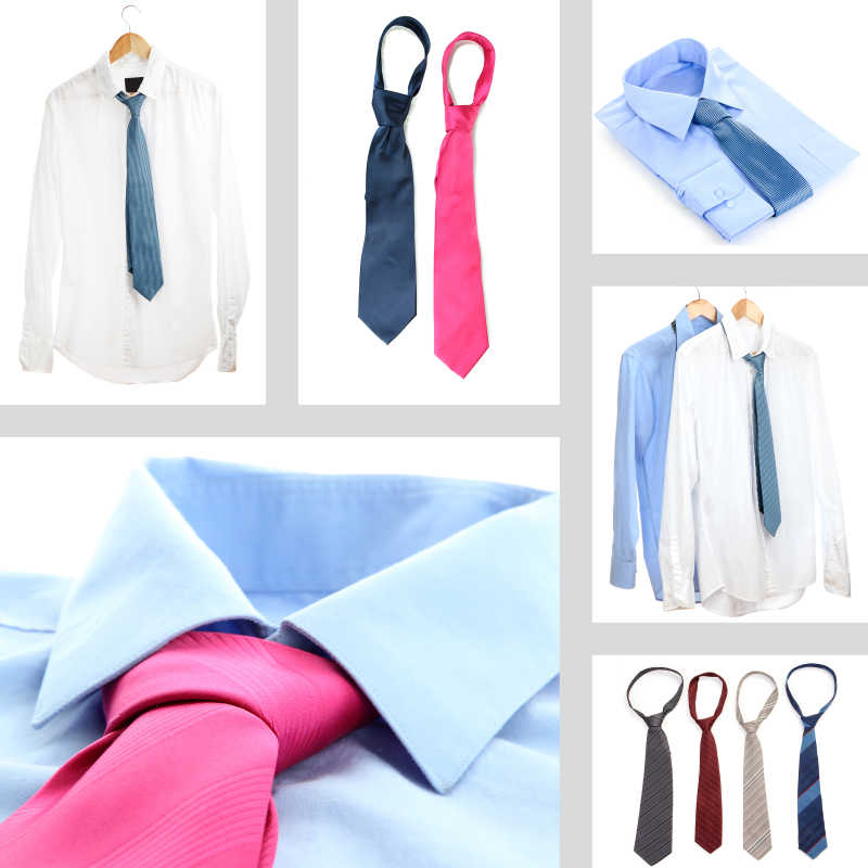 白色背景上的男士衬衫与领带