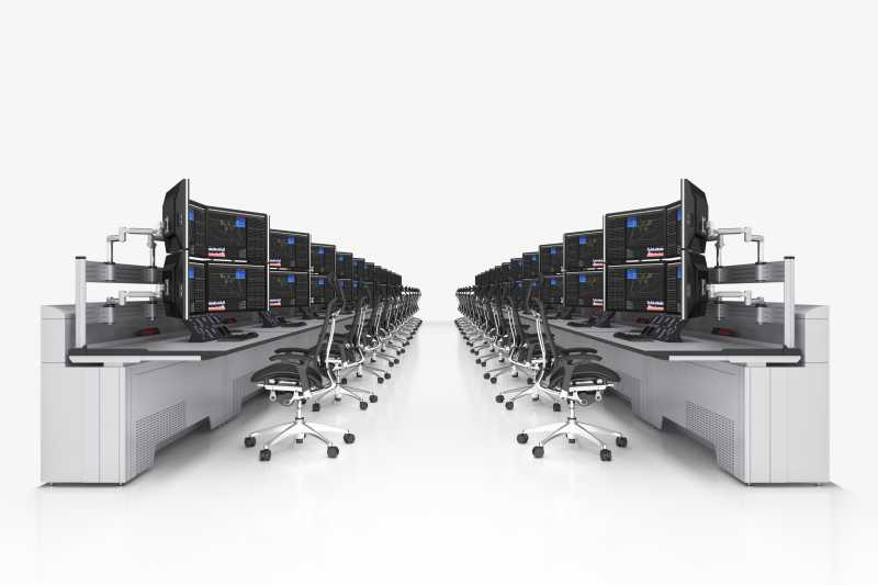 白色背景下股市交易商的办公室