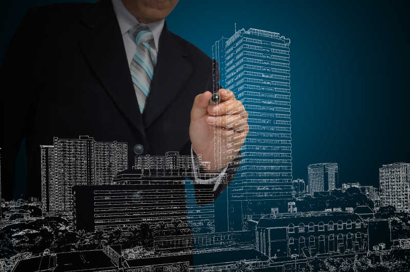 城市建筑背景下的商人