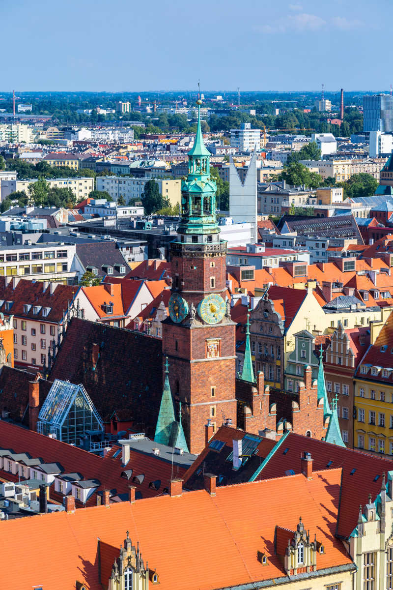 在弗罗茨瓦夫市场广场鸟瞰