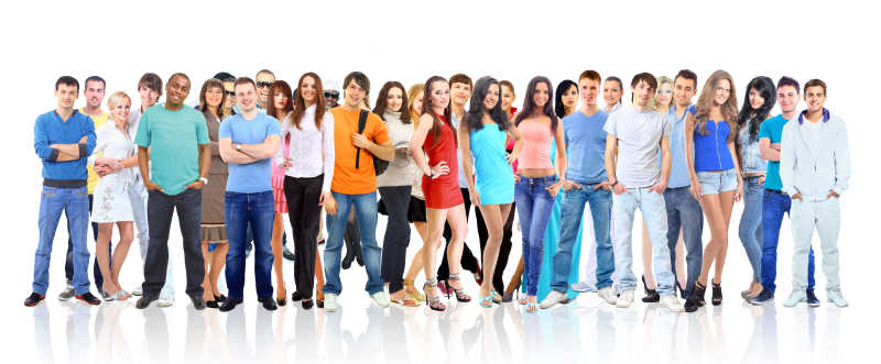 白色背景上的男女人群