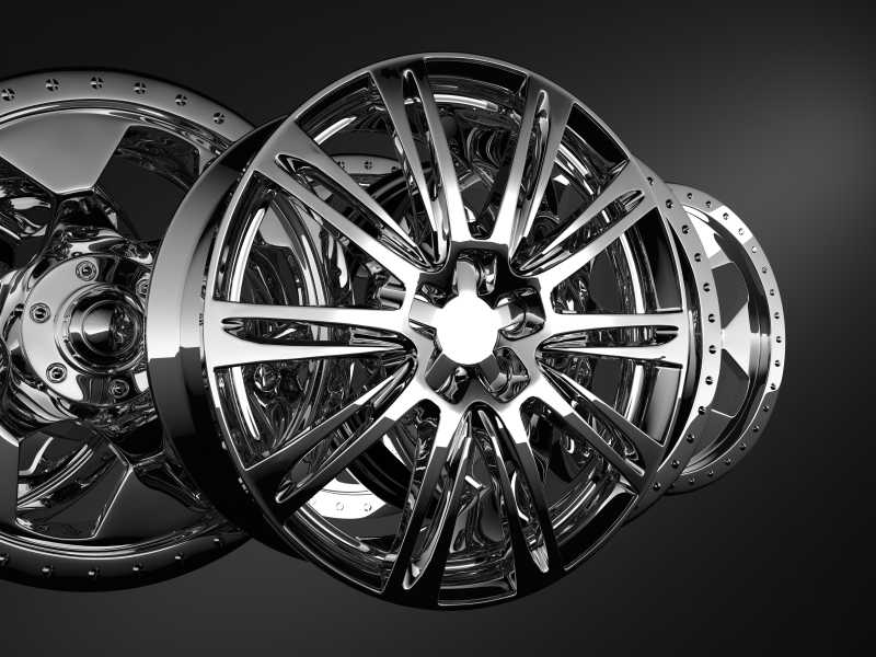 黑色背景下制作精细的轮胎钢圈