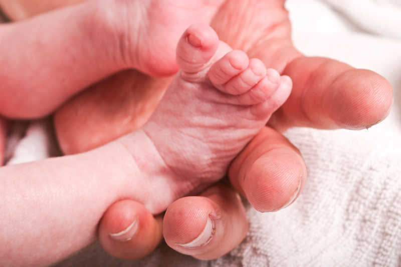 大人手捧婴儿的脚