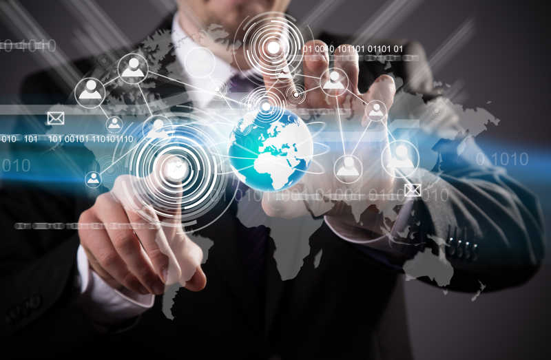商人手中的全球无线网络想象图