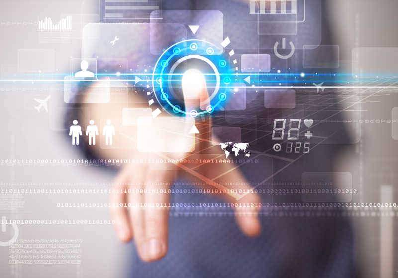 女性触摸未来科学技术