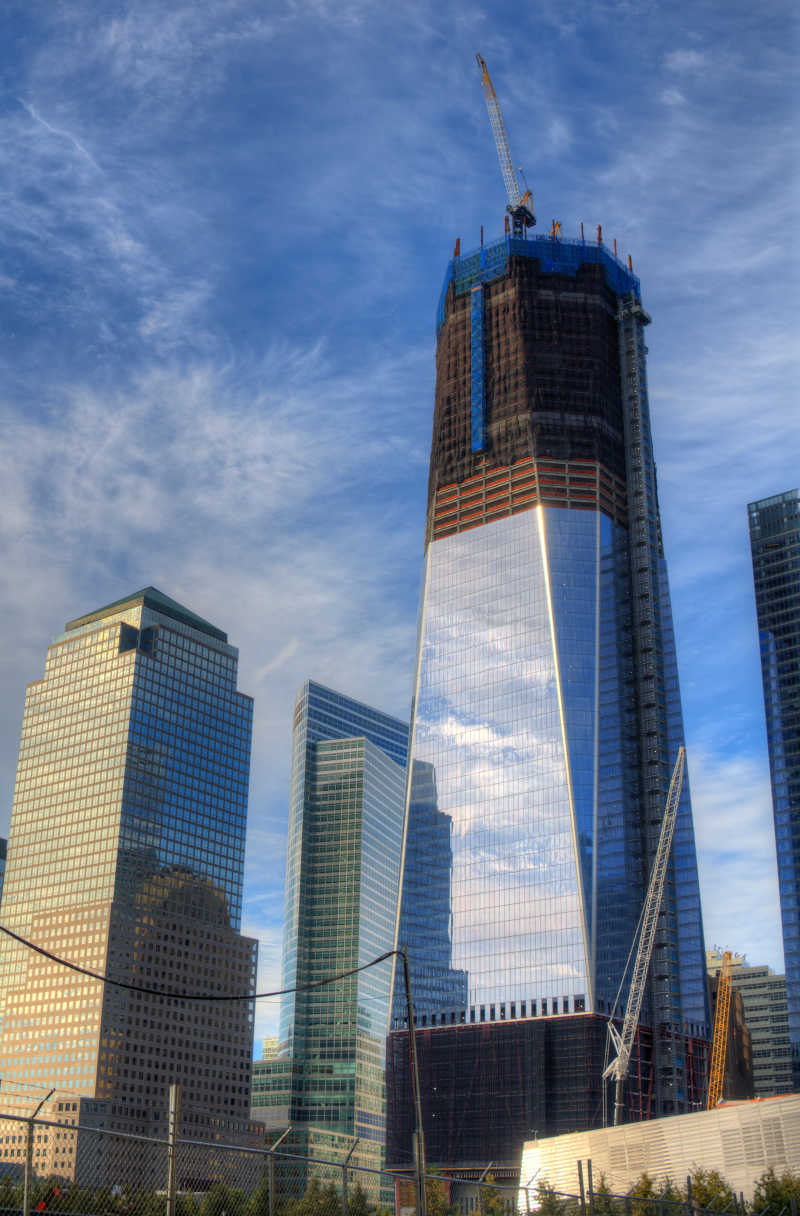 曼哈顿摩天楼和新世界贸易中心大厦特写