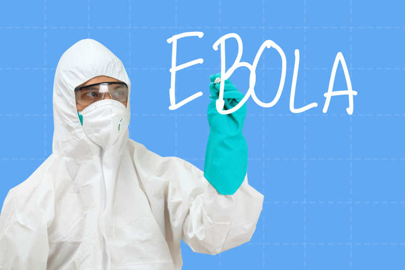 在透明板上写着埃博拉病毒的研究人员