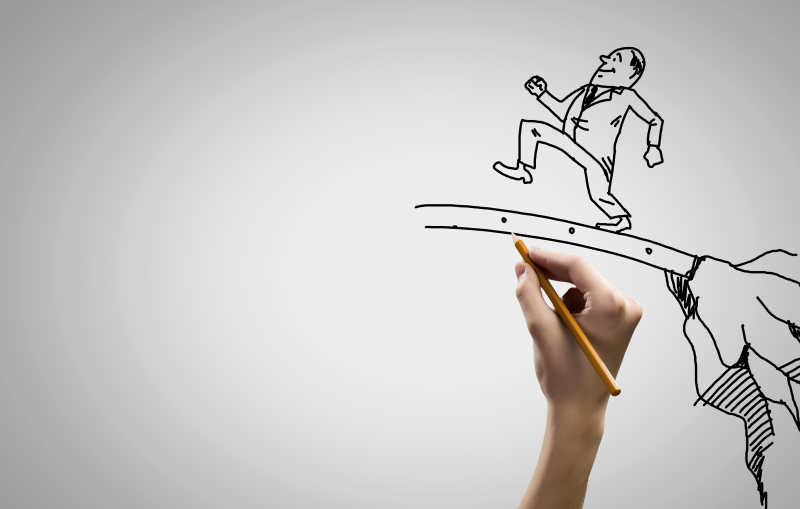 正在为插画中的人画桥的手