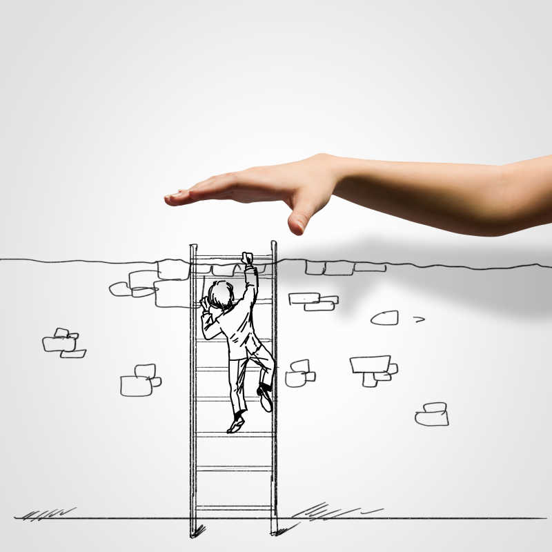 准备替插画中男人扶梯子的手