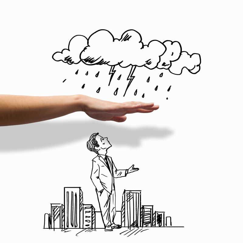 一只手为商人挡住了雨