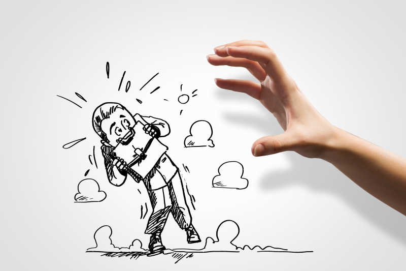 一个人做手势使插画中的人害怕和插画互动