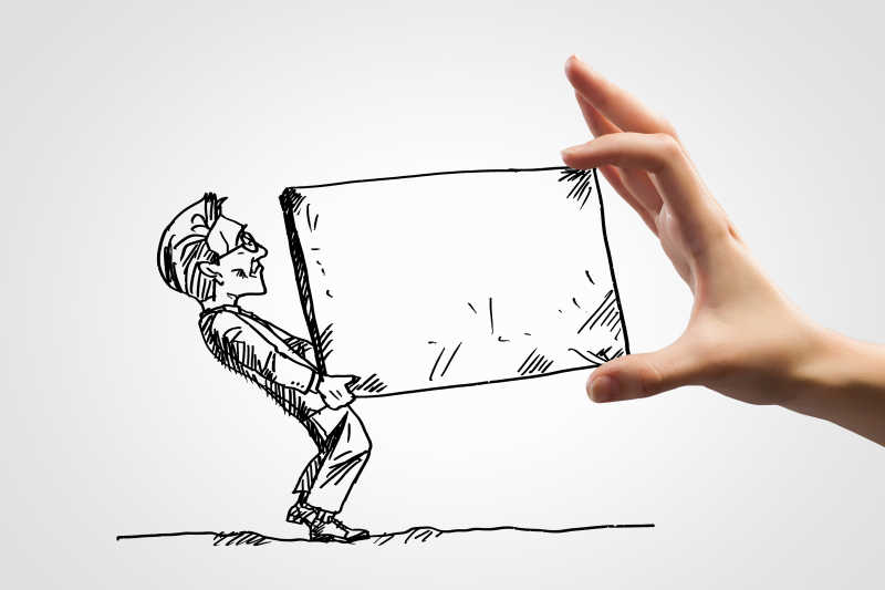 一只手在帮助插画男人搬东西和插画互动